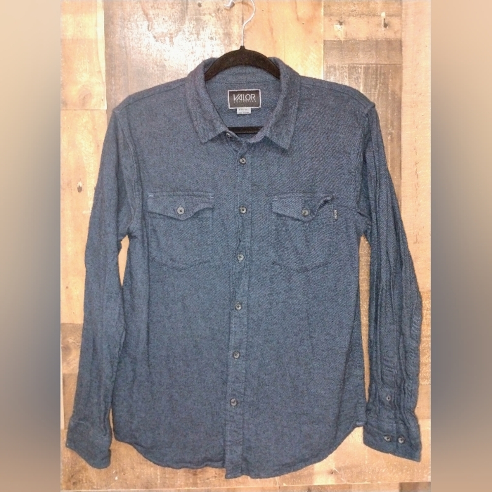 Valor Collective Blue Long Sleeve Mens Button Up Shirt Size Medium